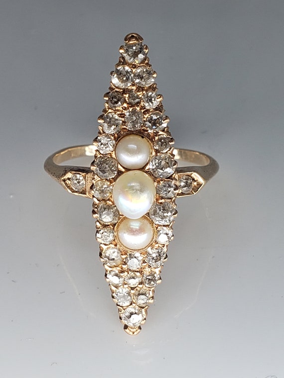 Victorian 14K Gold Diamond Pearl Ring