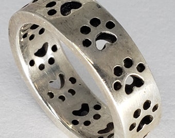 Sterling Silver Band Dog Paw Ring
