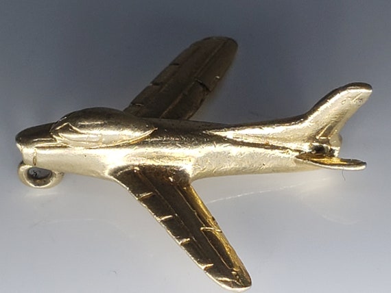 Vintage 14K Gold Airplane Pendant Charm - image 2
