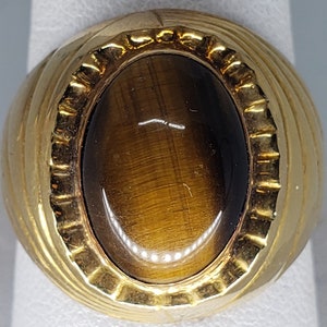 18K Gold Tigers Eye Vintage Men&#39;s Ring