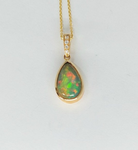 Divine 14K Gold Ethiopian Opal & Diamond Pendant