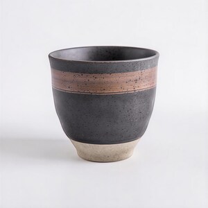 Hand Painted Japanese Ceramic Tea Cup, Rustic Stoneware Drinkware, Minimalist Pottery (8cm x 7.5cm)