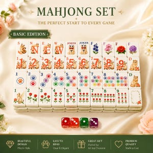Cat Floral American Mahjong Set | Acrylic Tiles for Cat Lovers Classic Set