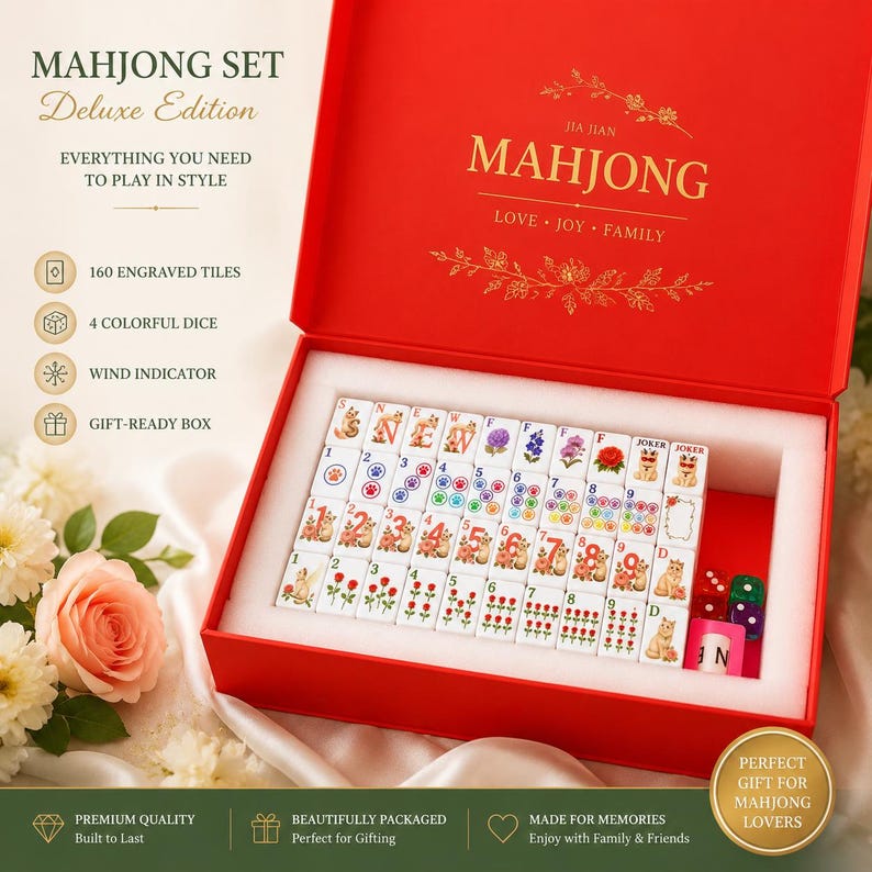 Cat Floral American Mahjong Set | Acrylic Tiles for Cat Lovers Signature Gift Set
