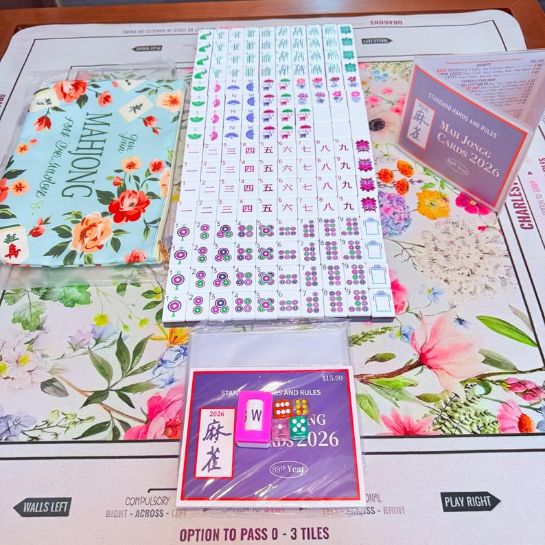 American Mahjong Set, 160 Acrylic Tiles, Purple Floral Travel Bag image 1