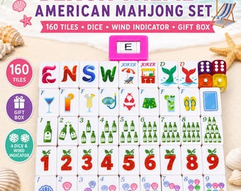 Beach Theme American Mahjong Set | Coastal Summer Game Tiles (160-166 Tiles)