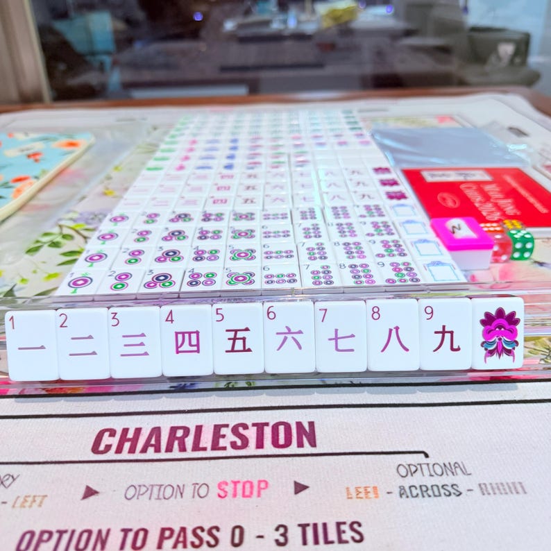 American Mahjong Set, 160 Acrylic Tiles, Purple Floral Travel Bag image 5