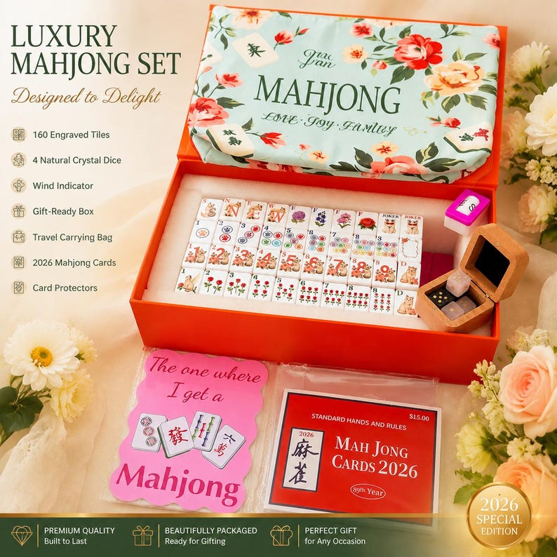 Cat Floral American Mahjong Set | Acrylic Tiles for Cat Lovers Collector's Edition