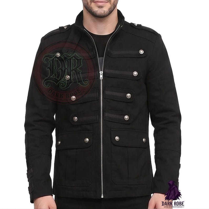 Dark Side Robe Military Style Gothic Jacket | Men's Black Cotton Alt Goth Officer Coat ...