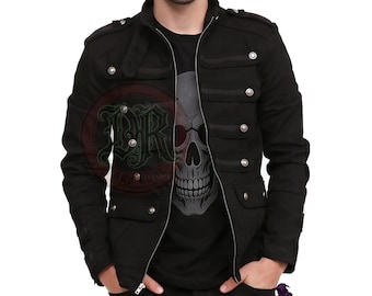 Gothic jack in militaire stijl | Zwarte katoenen Alt Goth-officiersjas voor heren | Punk rocker party bovenkleding | Steampunk-paradejas | Donker gewaad