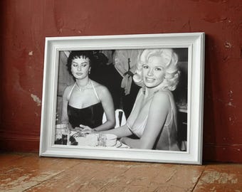 Póster en lienzo o lienzo con marco vintage o de madera de Sophia Loren y Jayne Mansfield