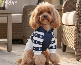 American Flag Dog Hoodie | Patriotic Stars Stripes Pet Sweatshirt (4th of July)