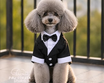 Dog Tuxedo Suit, Formal Pet Wedding Outfit, Puppy Bow Tie Costume