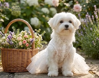 Dog Wedding Dress XS-XXL | Pet Bride Lace Mesh Party Dress Cats Dogs | Pearl White Summer Outfit | Dog Flower Girl Birthday Dress