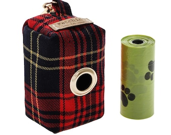 Soporte para bolsas de desechos de mascotas a cuadros rojos
