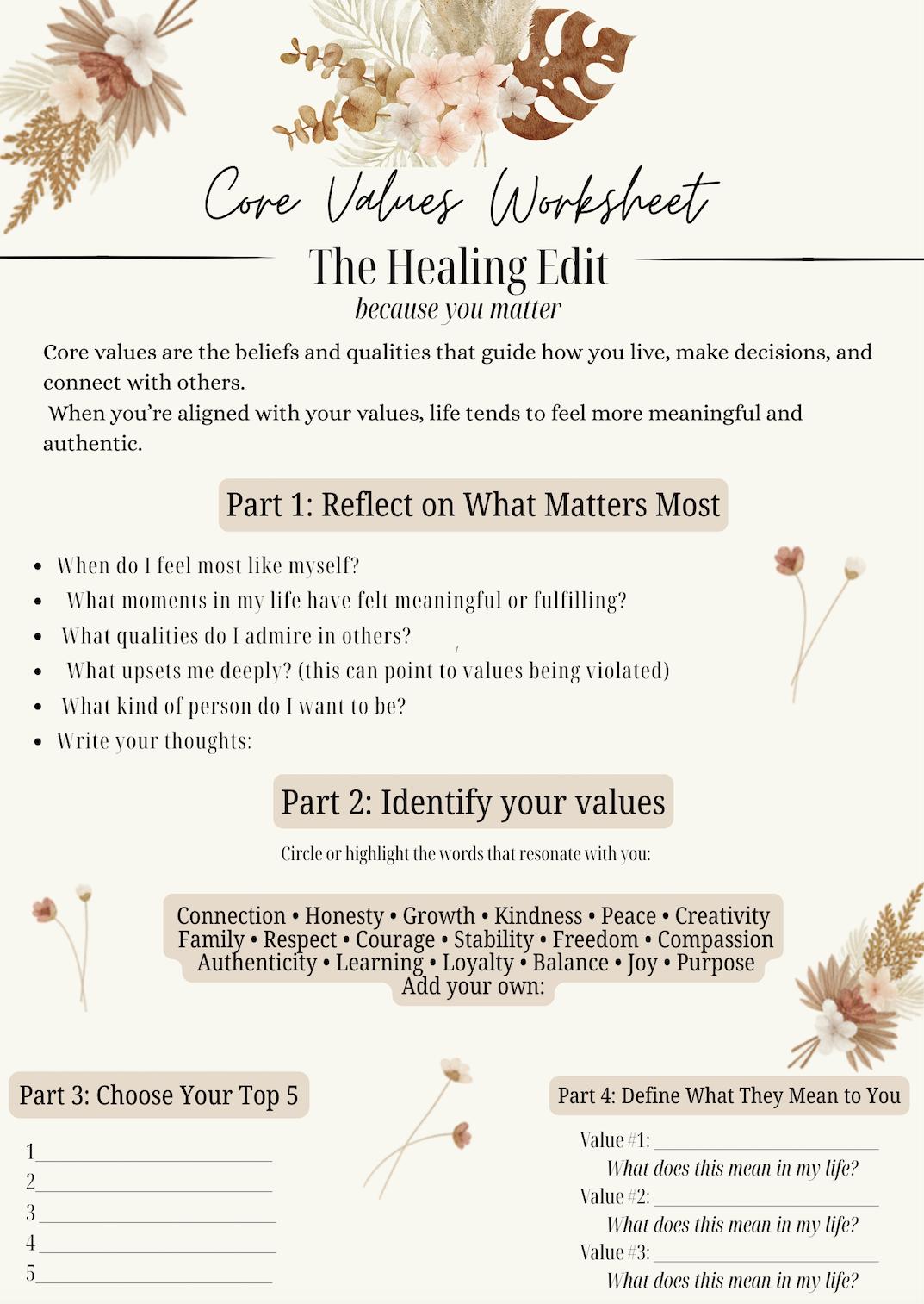 Core Values Worksheet | Gentle Self-discovery Printable | Align Your ...