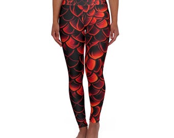 Leggings con estampado de escamas de dragón rojo y negro / Leggings de yoga