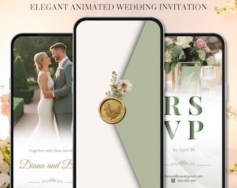 Animated Wedding Invitation, Sage Green, Canva Template, Mobile Invite (Digital Download)