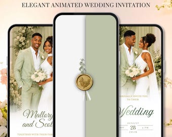 Online Wedding Invitation, Canva Template, Animated Sage Green Video Invite (Digital Download)