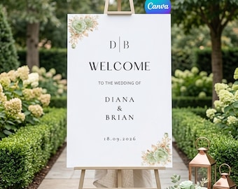 Wedding Welcome Sign Printable, Minimalist Sage Green Canva Template, Digital Download.