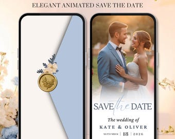 Wedding Save The Date, Modern Dusty Blue Canva Template Video, Digital Download.