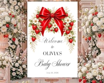 Berry Sweet Baby Shower Welcome Sign, Personalized Canva Template Poster, Digital Download.