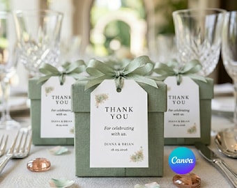 Wedding Favor Tag, Sage Green Canva Template Cards, Digital Download.
