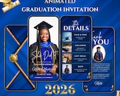 Grad Party Invite, Online Graduation Invitation, Congratulations Class Of 2026, Animated Royal Blue Canva Template (Digital Download)