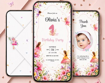 Fairy First Birthday Invitation, Animated 1st Birthday Invite, Digital Birthday Invitation, Editable Canva Template Video, Instant Download.