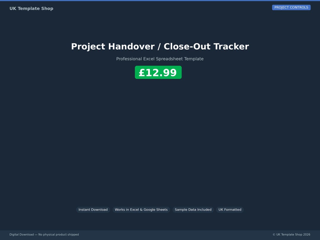 Project Handover / Close-out Tracker | Excel Spreadsheet Digital ...