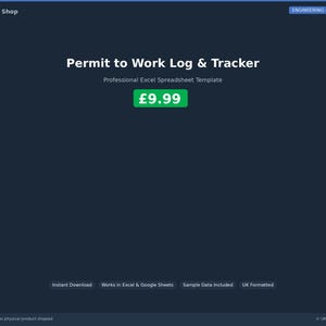 Permit to Work Log & Tracker | Excel Spreadsheet Digital Download