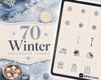 70 pinceles de sellos de invierno para Procreate | Paquete de sellos navideños | Conjunto de pinceles para Procreate | Kit de herramientas personalizadas para Procreate | Descarga instantánea