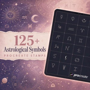 125+ stämpelpenslar med astrologiska symboler för Procreate | Astro-stämpelpaket | Procreate-penselset | Procreate-anpassat verktygssats | Direktnedladdning