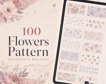 100 pinceles con estampados florales para Procreate | Paquete de pinceles botánicos florales | Conjunto de pinceles para Procreate | Kit de herramientas para tatuajes en Procreate | Descarga instantánea