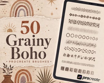 50 pinceles boho con textura granulada para Procreate | Paquete de pinceles de dibujo con textura boho | Conjunto de pinceles para Procreate | Kit de herramientas para tatuajes en Procreate | Descarga instantánea