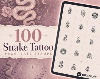 100 pinceles de sellos de tatuaje de serpiente para Procreate | Paquete de sellos de serpiente | Conjunto de pinceles para Procreate | Kit de herramientas de tatuaje para Procreate | Descarga instantánea