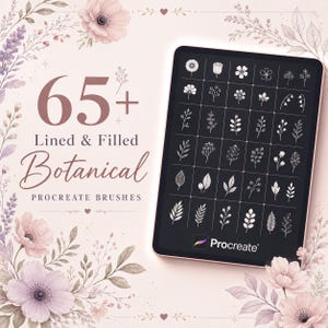 Meer dan 65 botanische penselen met lijnen en vulling voor Procreate | Bloemenpenselenbundel | Procreate-penselenset | Procreate-tatoeagetoolkit | Direct downloaden