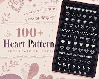 Más de 100 pinceles con estampado de corazones para Procreate | Paquete de pinceles con estampados sin costuras | Conjunto de pinceles para Procreate | Kit de herramientas para tatuajes en Procreate | Descarga instantánea