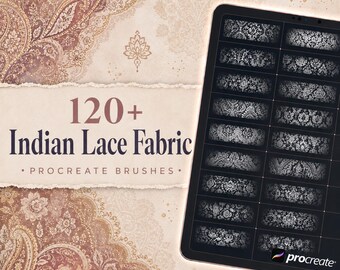 Más de 120 pinceles de encaje indio para Procreate | Paquete de pinceles con patrones sin costuras | Conjunto de pinceles para Procreate | Kit de herramientas para Procreate | Descarga instantánea