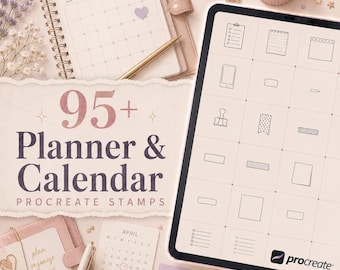 Más de 95 pinceles de sellos para planificadores y calendarios para Procreate | Paquete de sellos para planificadores | Conjunto de pinceles para Procreate | Kit de herramientas personalizadas para Procreate | Descarga instantánea