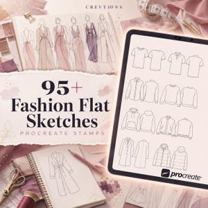 95+ stämpelpenslar för platta modeskisser för Procreate | Stämpelpaket för kläder | Procreate-penselset | Procreate-verktygssats | Direktnedladdning