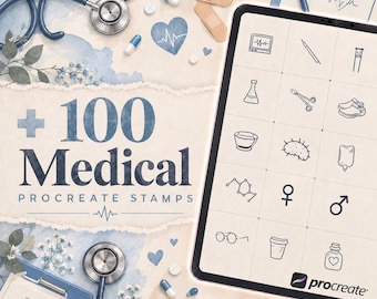 Más de 100 pinceles de sellos de herramientas médicas para Procreate | Paquete de sellos de enfermeras | Conjunto de pinceles para Procreate | Kit de herramientas personalizadas para Procreate | Descarga instantánea