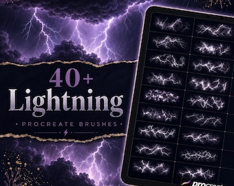 Más de 40 pinceles de rayos para Procreate | Paquete de pinceles de truenos y electricidad | Conjunto de pinceles para Procreate | Kit de herramientas para tatuajes en Procreate | Descarga instantánea