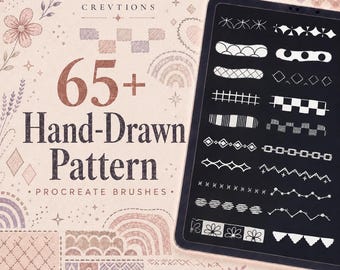 Más de 65 pinceles con patrones dibujados a mano para Procreate | Paquete de patrones sin costuras | Conjunto de pinceles para Procreate | Kit de herramientas para tatuajes en Procreate | Descarga instantánea