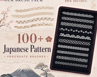 Más de 100 pinceles con patrones japoneses para Procreate | Paquete de pinceles tradicionales | Conjunto de pinceles para Procreate | Kit de herramientas para tatuajes en Procreate | Descarga instantánea