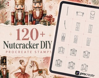 XX120 Pinceles DIY Cascanueces para Procreate | Paquete de sellos de personajes navideños | Conjunto de pinceles para Procreate | Kit de herramientas para Procreate | Descarga instantánea