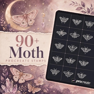 90+ stämpelpenslar för nattfjärilar för Procreate | Stämpelpaket med fjärilar och insekter | Procreate-penselset | Procreate-anpassat verktygssats | Direktnedladdning