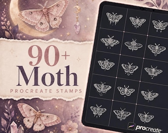 Más de 90 pinceles de sellos de polillas para Procreate | Paquete de sellos de mariposas e insectos | Conjunto de pinceles para Procreate | Kit de herramientas personalizadas para Procreate | Descarga instantánea