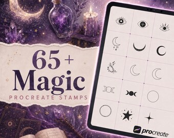 Más de 65 pinceles de sellos mágicos para Procreate | Paquete de sellos místicos de bruja | Conjunto de pinceles para Procreate | Kit de herramientas personalizadas para Procreate | Descarga instantánea