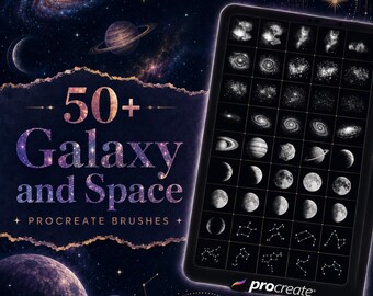 Más de 50 pinceles de galaxias y espacio para Procreate | Paquete de pinceles Lunar Crescent | Conjunto de pinceles para Procreate | Kit de herramientas de tatuaje para Procreate | Descarga instantánea